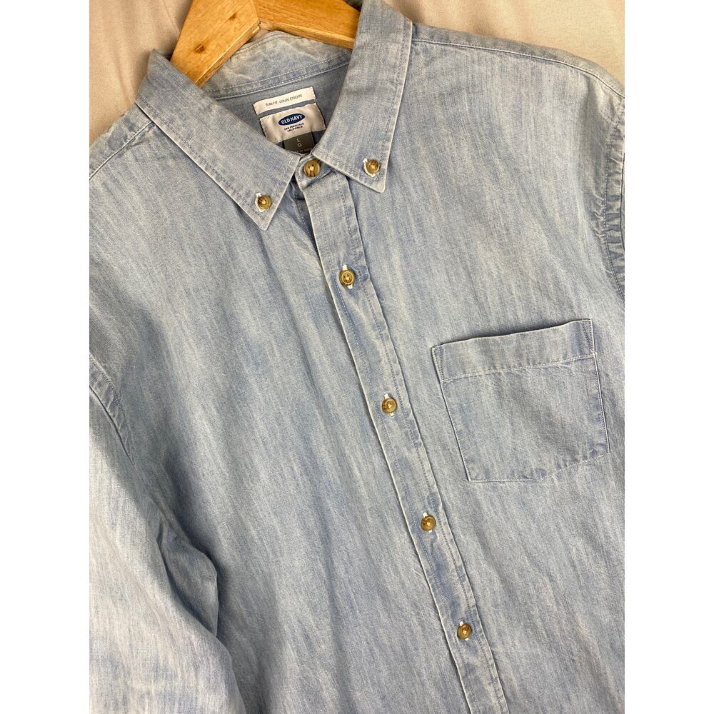 Old Navy Slim-Fit Button Down Long Sleeve Shirt Mens sz Large Chambray Lt Blue
